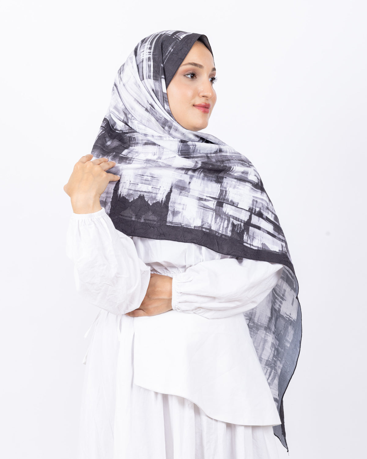 Mikro Bambu Kraş Şal D028 Siyah-Gri