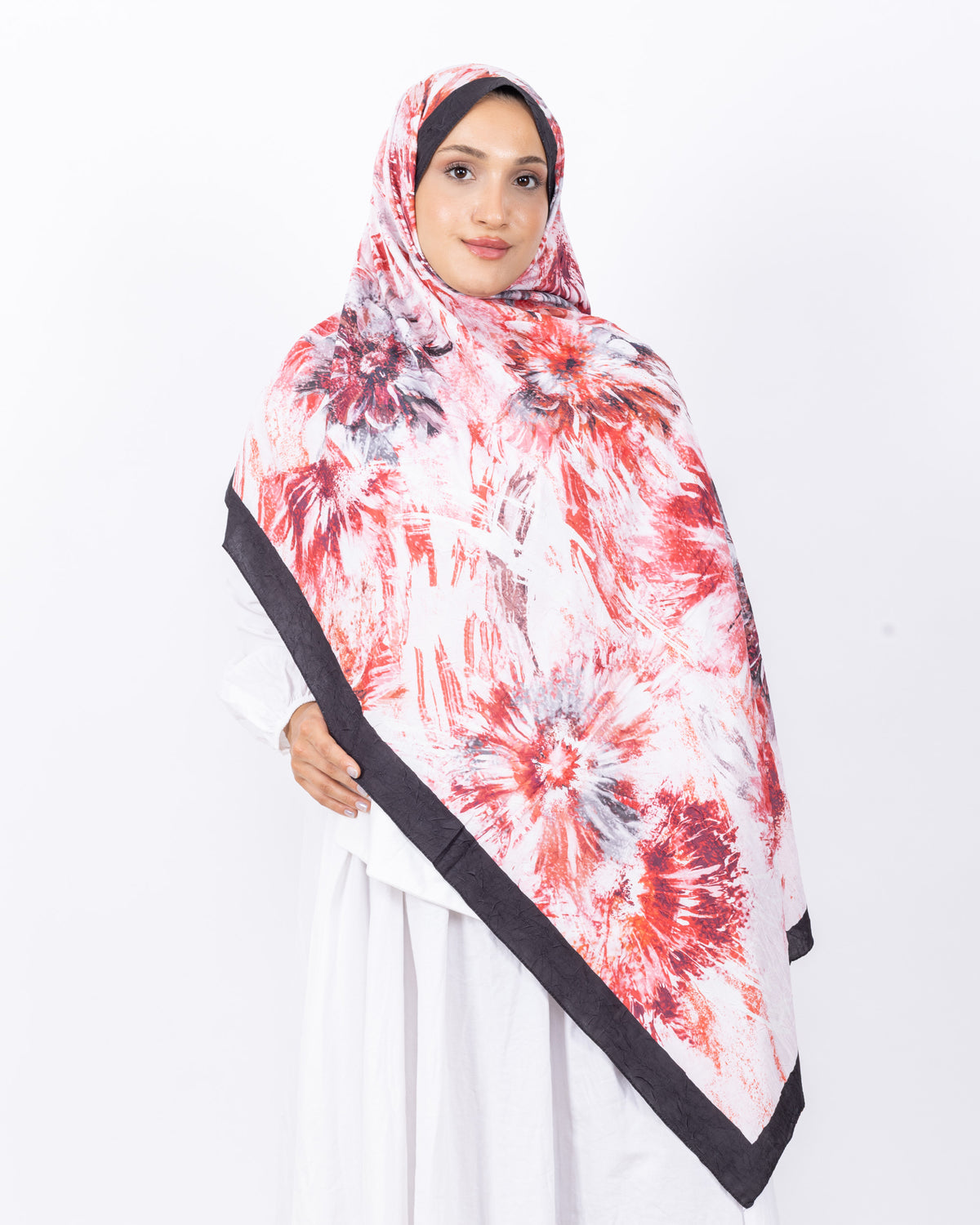 Mikro Bambu Kraş Şal D027 Siyah-Kırmızı