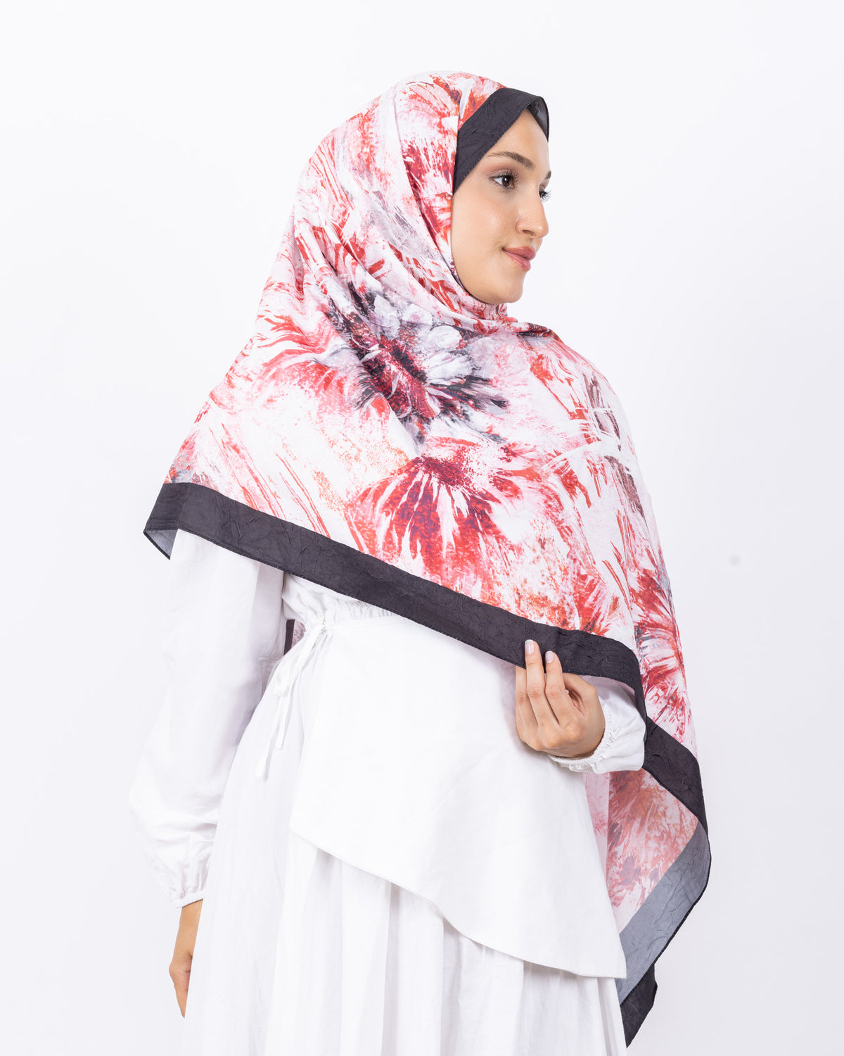 Mikro Bambu Kraş Şal D027 Siyah-Kırmızı