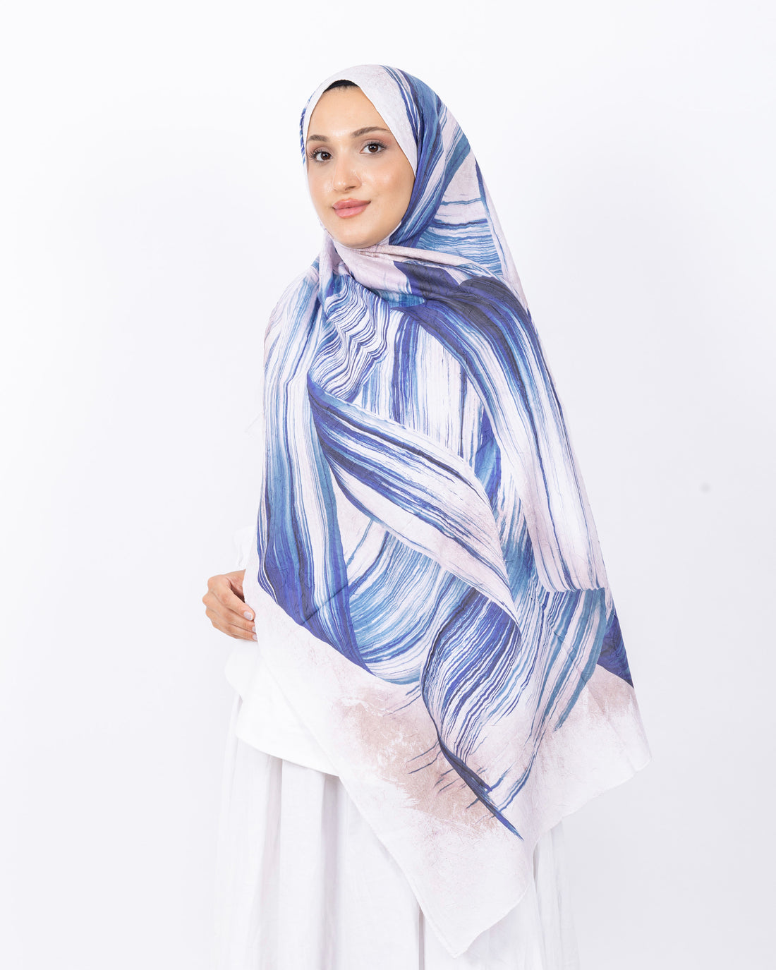 Mikro Bambu Kraş Şal D035 Lacivert-Bej