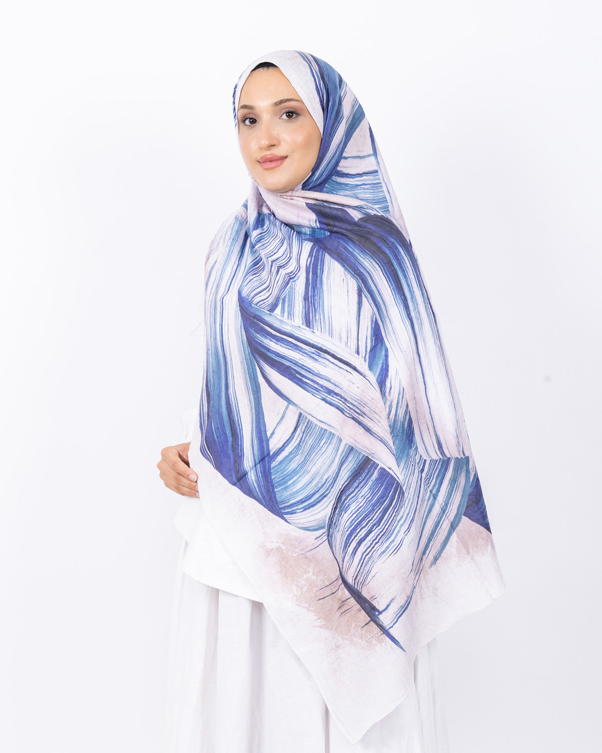 Mikro Bambu Kraş Şal D035 Lacivert-Bej
