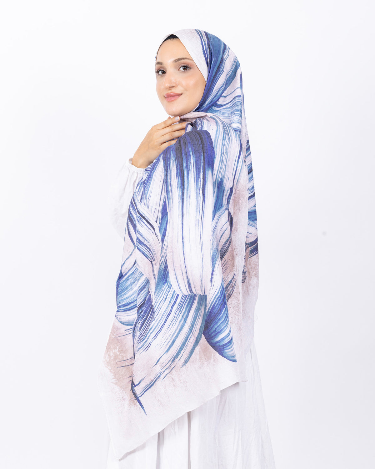 Mikro Bambu Kraş Şal D035 Lacivert-Bej