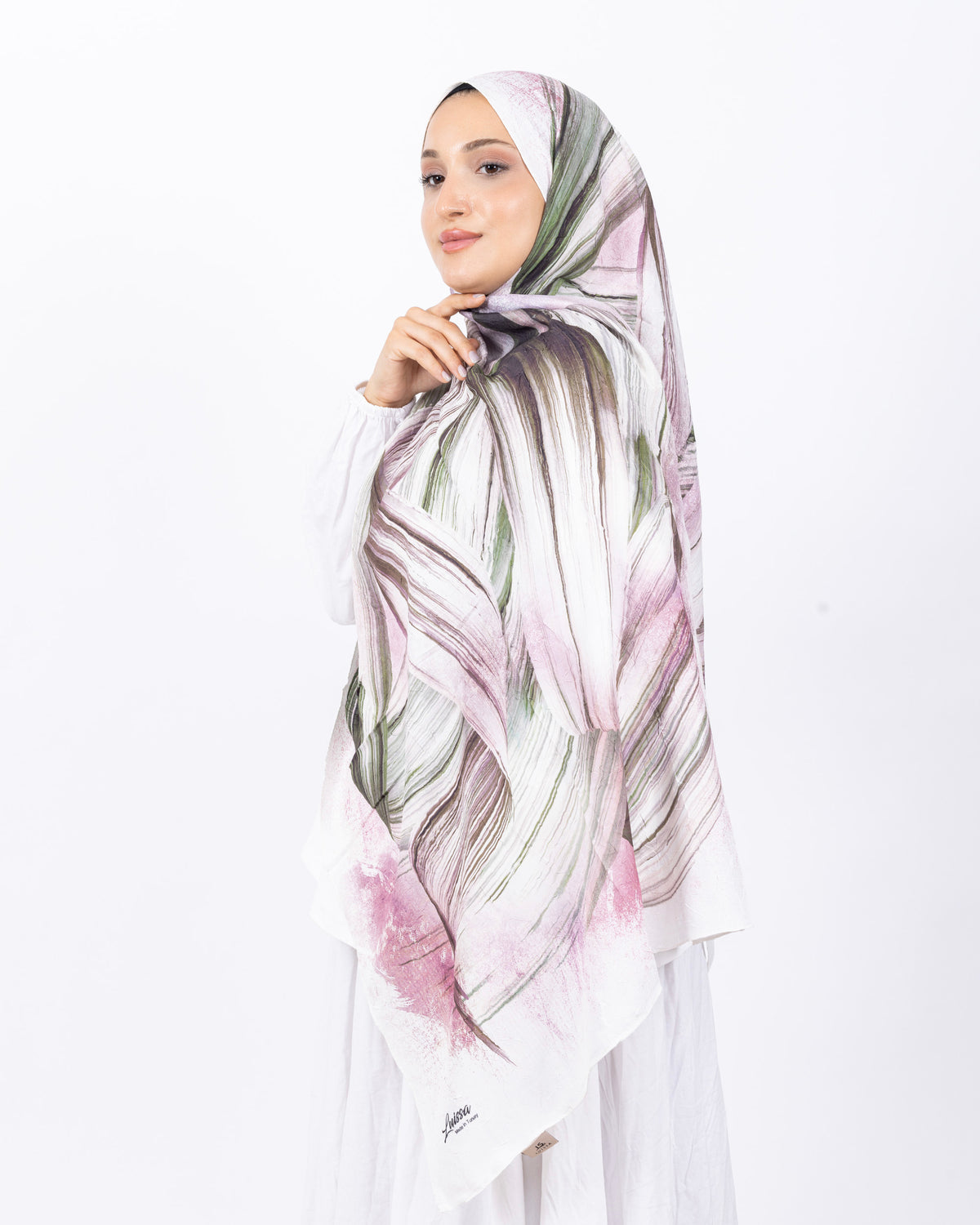 Mikro Bambu Kraş Şal D035 Haki Yeşili Pembe