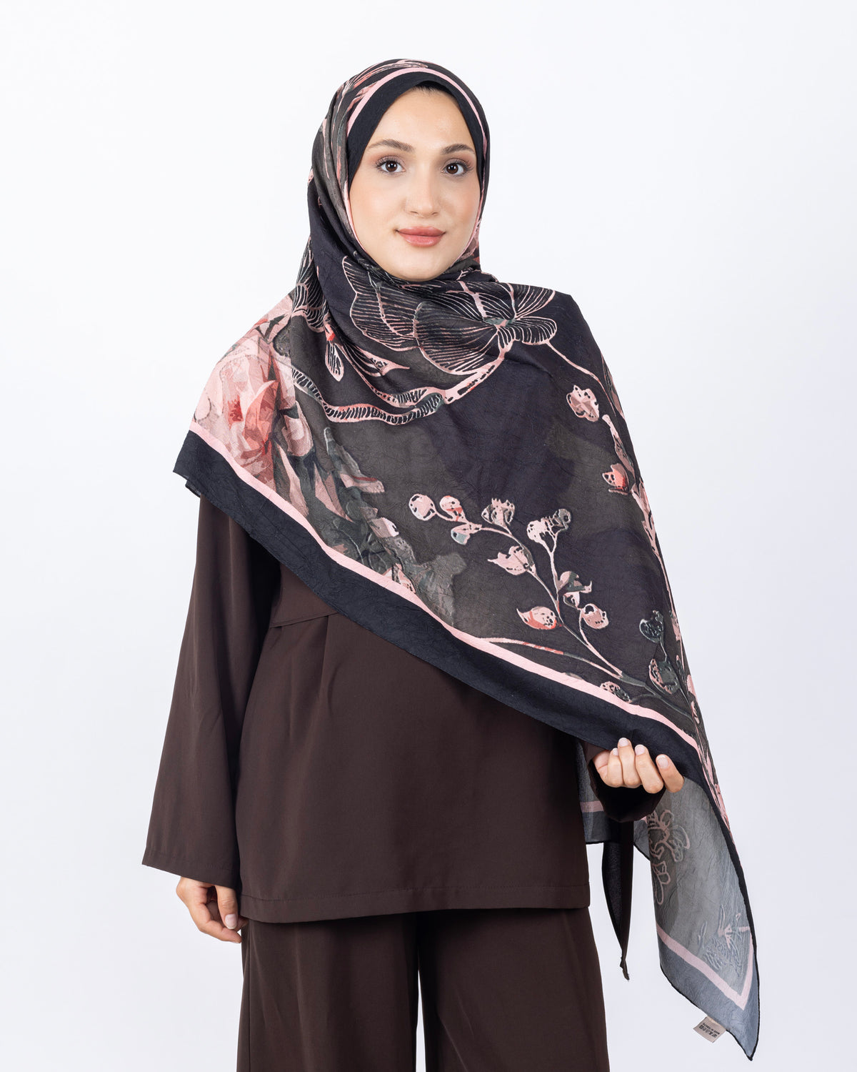 Mikro Bambu Kraş Şal D025 Siyah-Pembe