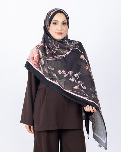 Mikro Bambu Kraş Şal D025 Siyah-Pembe