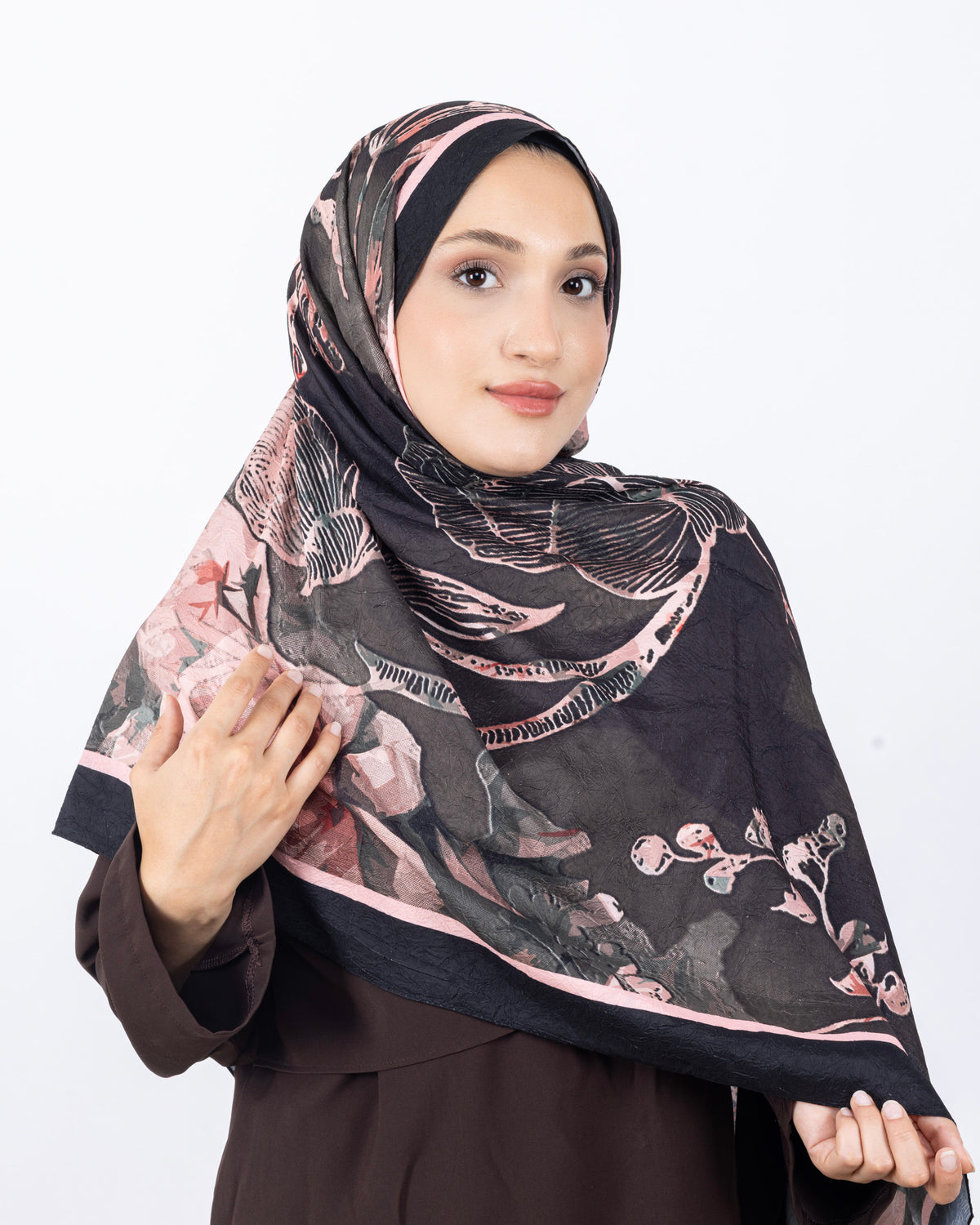 Mikro Bambu Kraş Şal D025 Siyah-Pembe