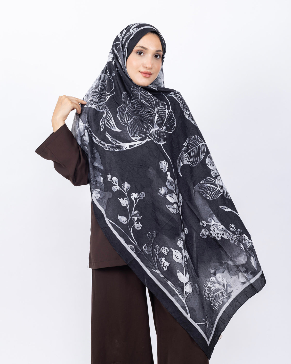 Mikro Bambu Kraş Şal D025 Siyah-Gri
