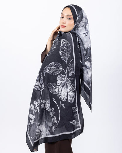 Mikro Bambu Kraş Şal D025 Siyah-Gri