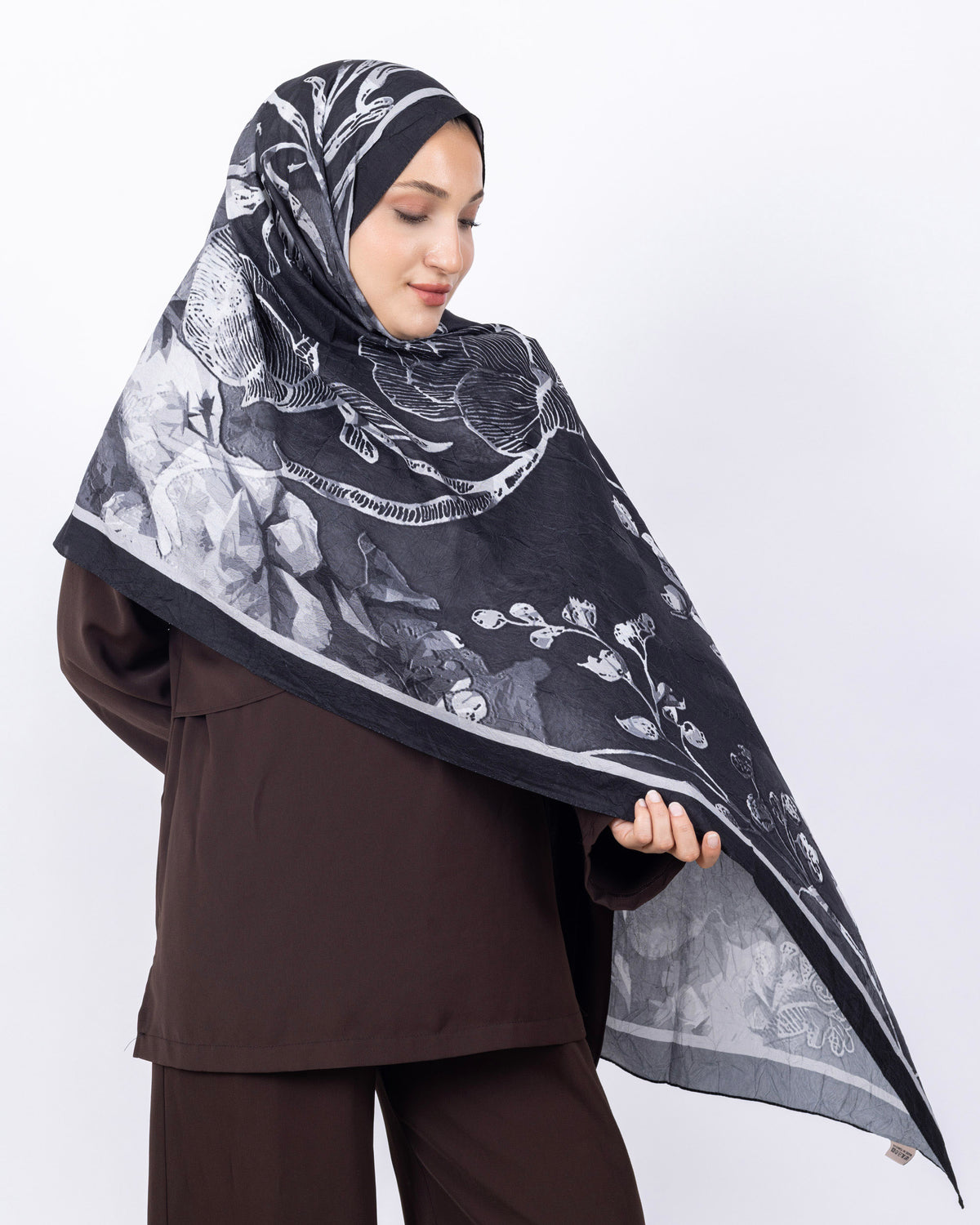 Mikro Bambu Kraş Şal D025 Siyah-Gri