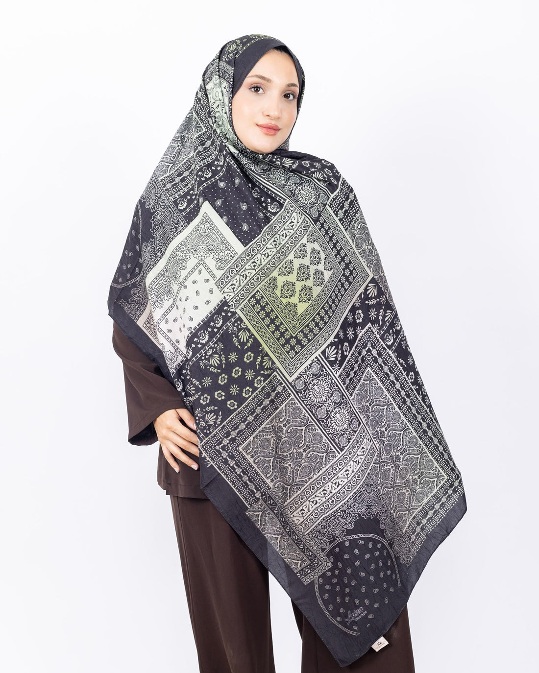 Mikro Bambu Kraş Şal D034 Siyah-Yeşil