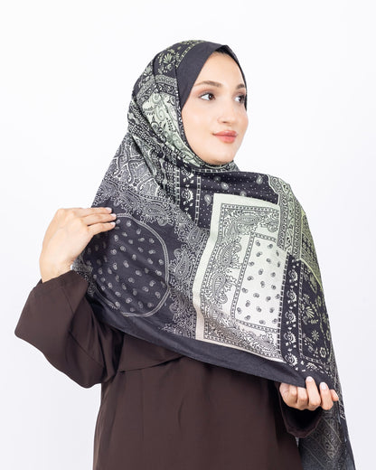 Mikro Bambu Kraş Şal D034 Siyah-Yeşil