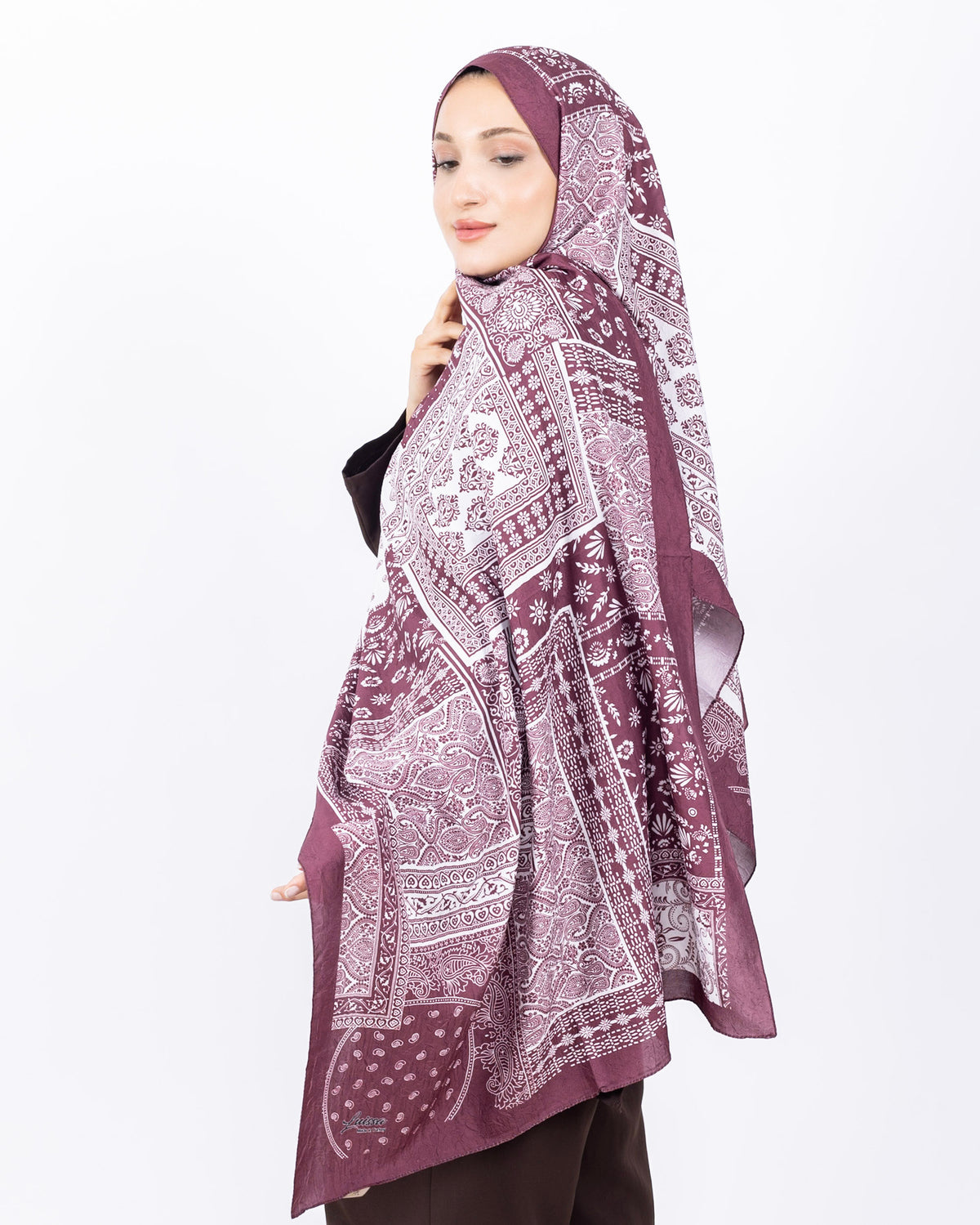 Mikro Bambu Kraş Şal D034 Bordo-Beyaz