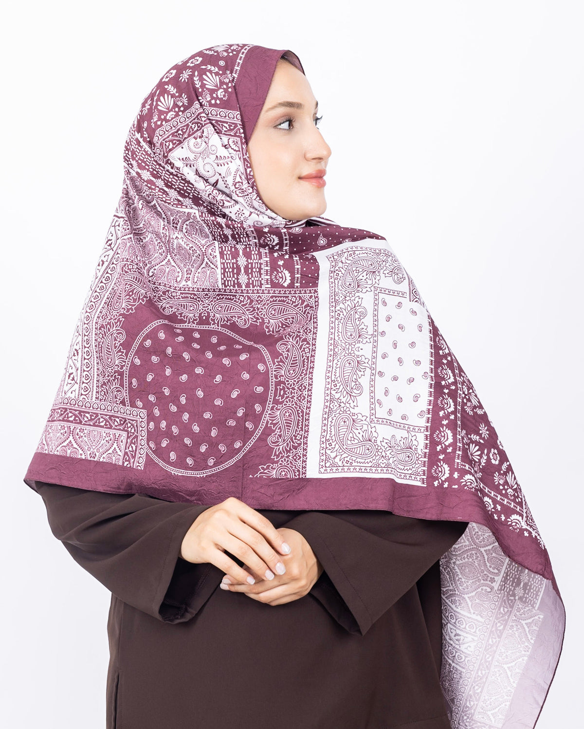 Mikro Bambu Kraş Şal D034 Bordo-Beyaz