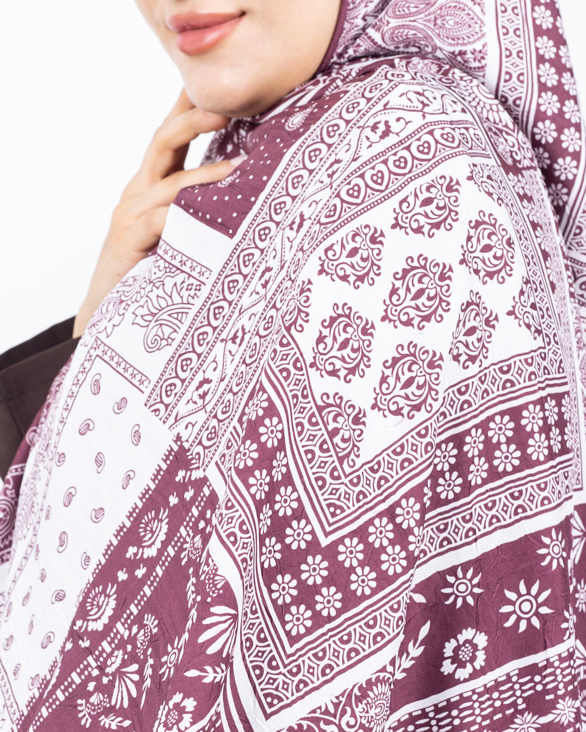 Mikro Bambu Kraş Şal D034 Bordo-Beyaz
