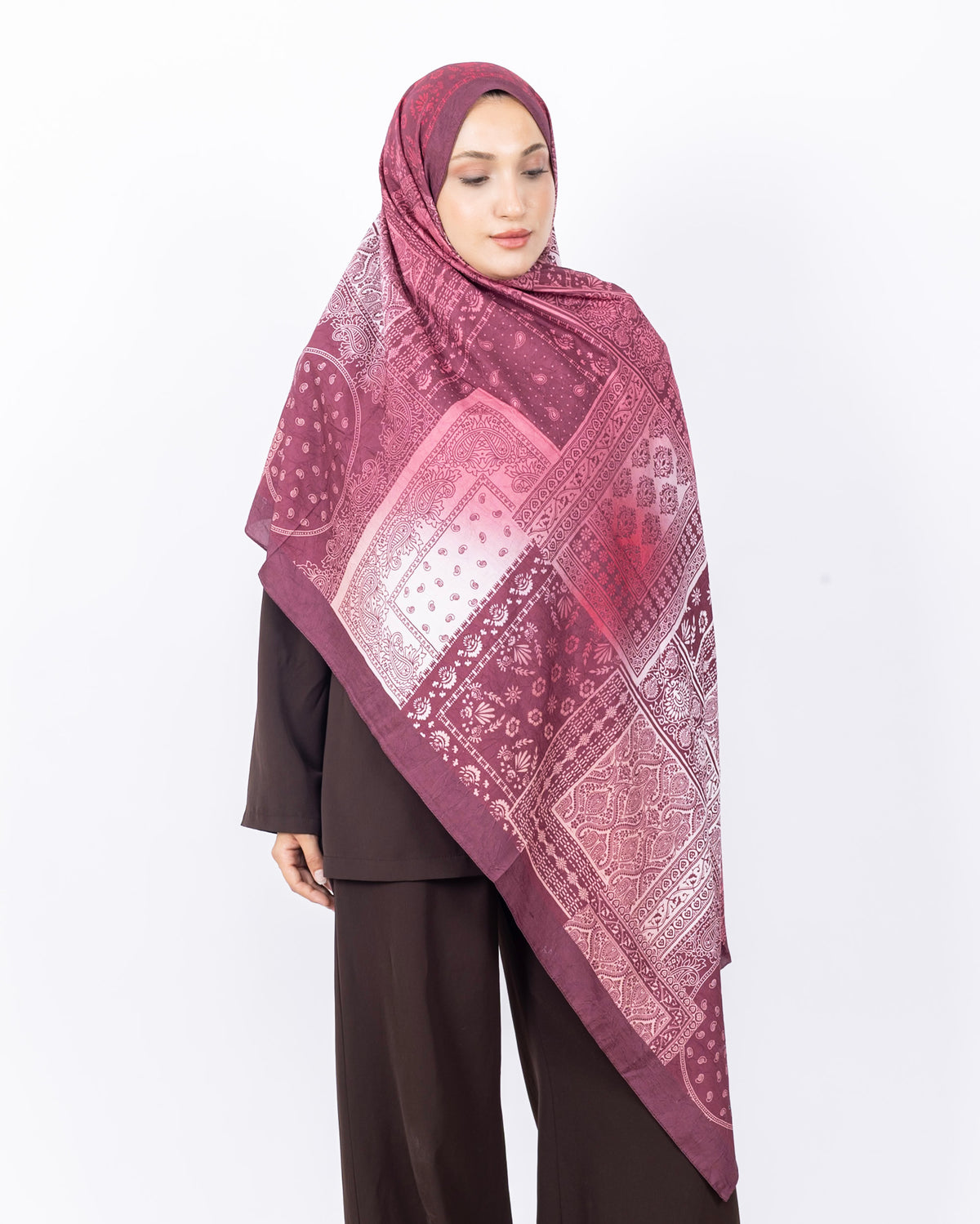 Mikro Bambu Kraş Şal D034 Bordo-Pembe