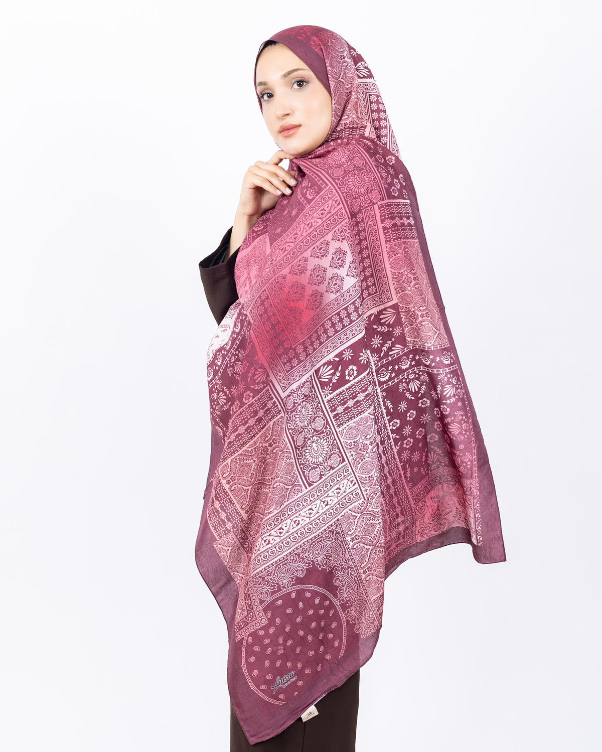 Mikro Bambu Kraş Şal D034 Bordo-Pembe