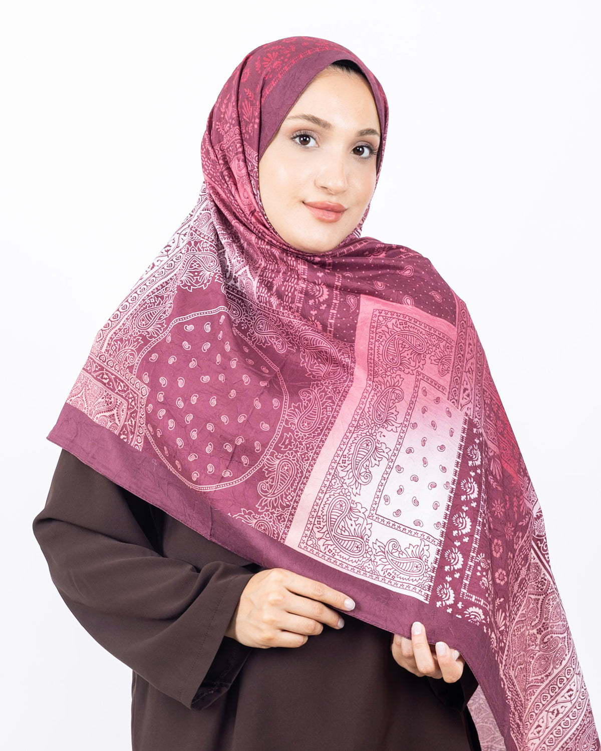 Mikro Bambu Kraş Şal D034 Bordo-Pembe