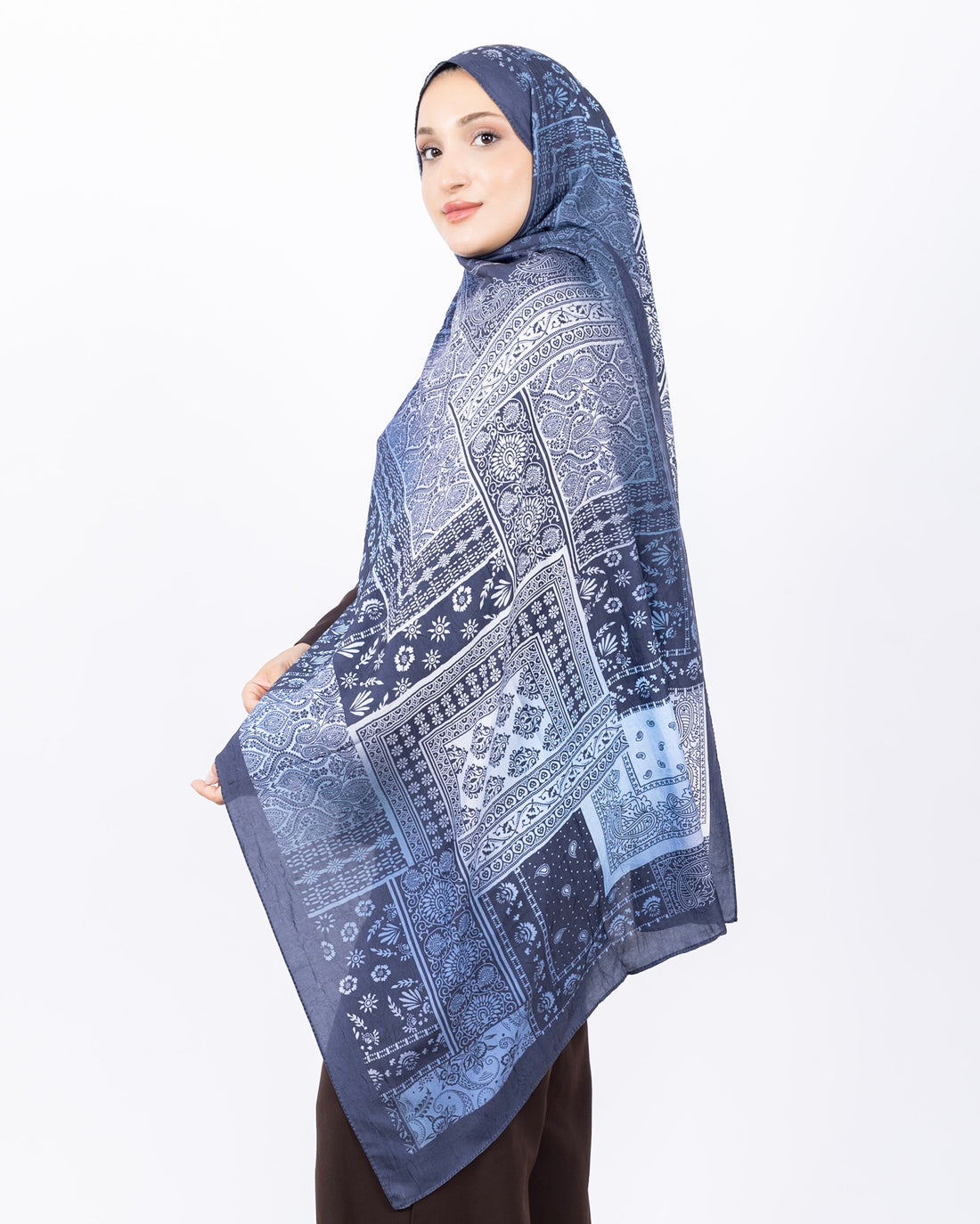 Mikro Bambu Kraş Şal D034 Lacivert