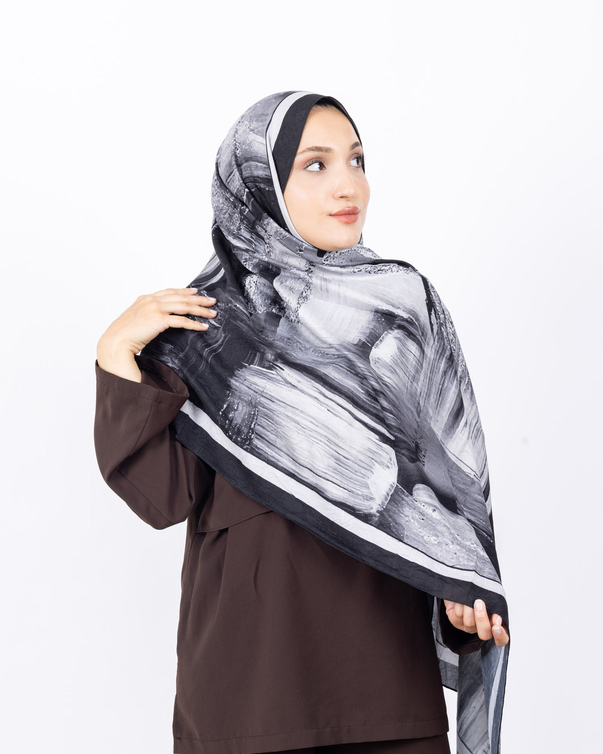 Mikro Bambu Kraş Şal D021 Siyah-Gri