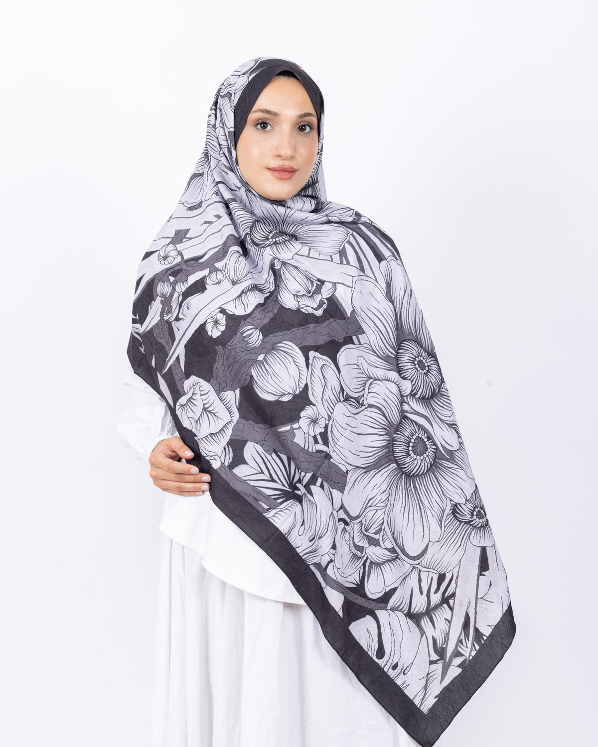 Mikro Bambu Kraş Şal D024 Siyah-Beyaz