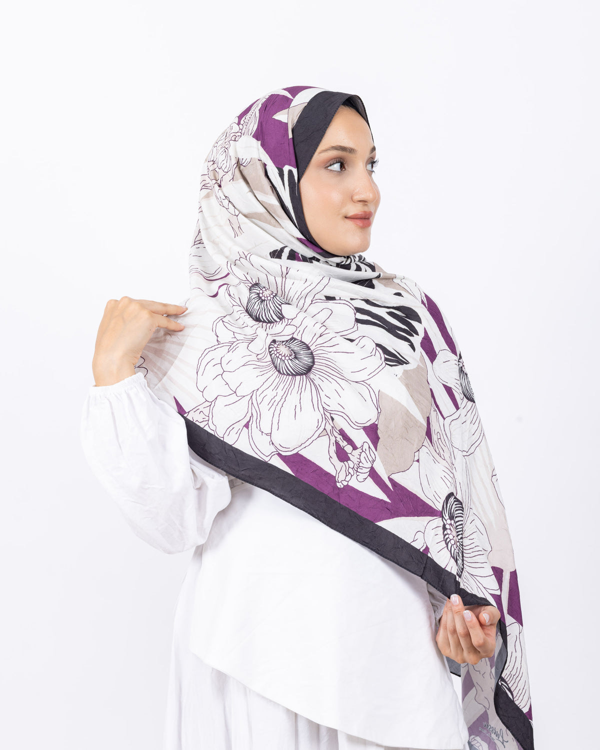 Mikro Bambu Kraş Şal D024 Siyah-Fuşya