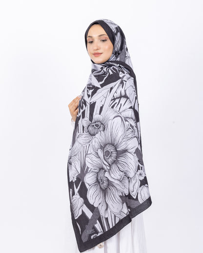 Mikro Bambu Kraş Şal D024 Siyah-Gri