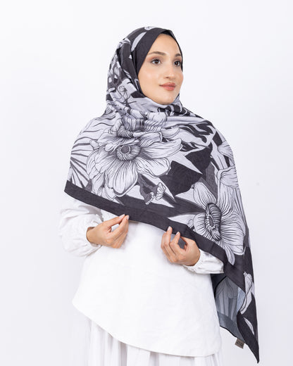 Mikro Bambu Kraş Şal D024 Siyah-Gri