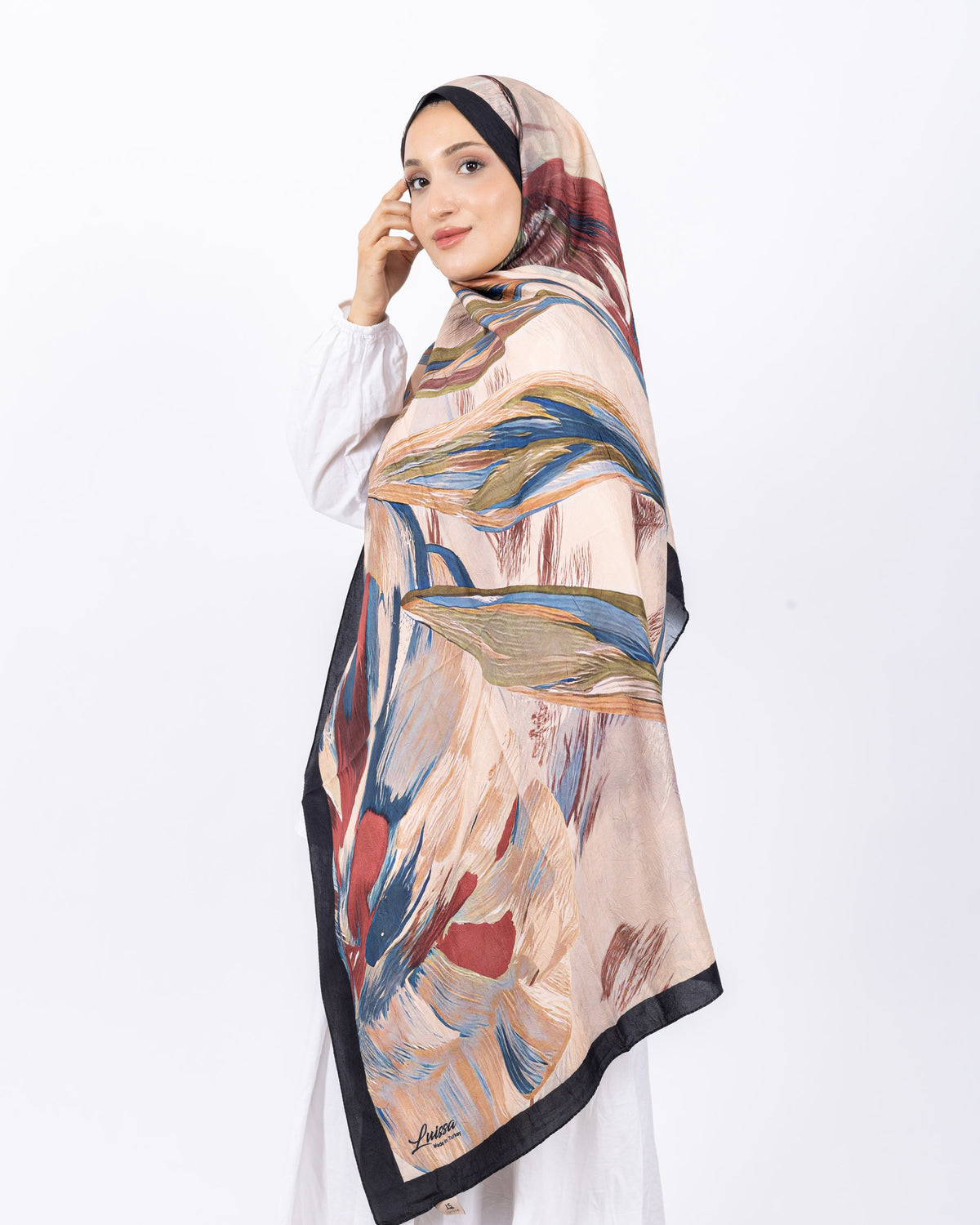 Mikro Bambu Kraş Şal D033 Siyah-Mavi