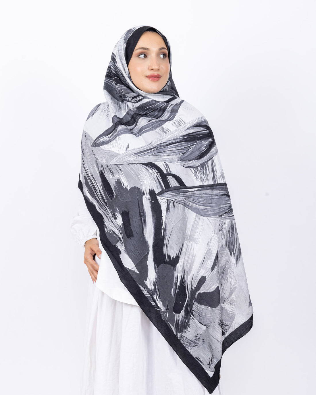 Mikro Bambu Kraş Şal D033 Siyah-Gri