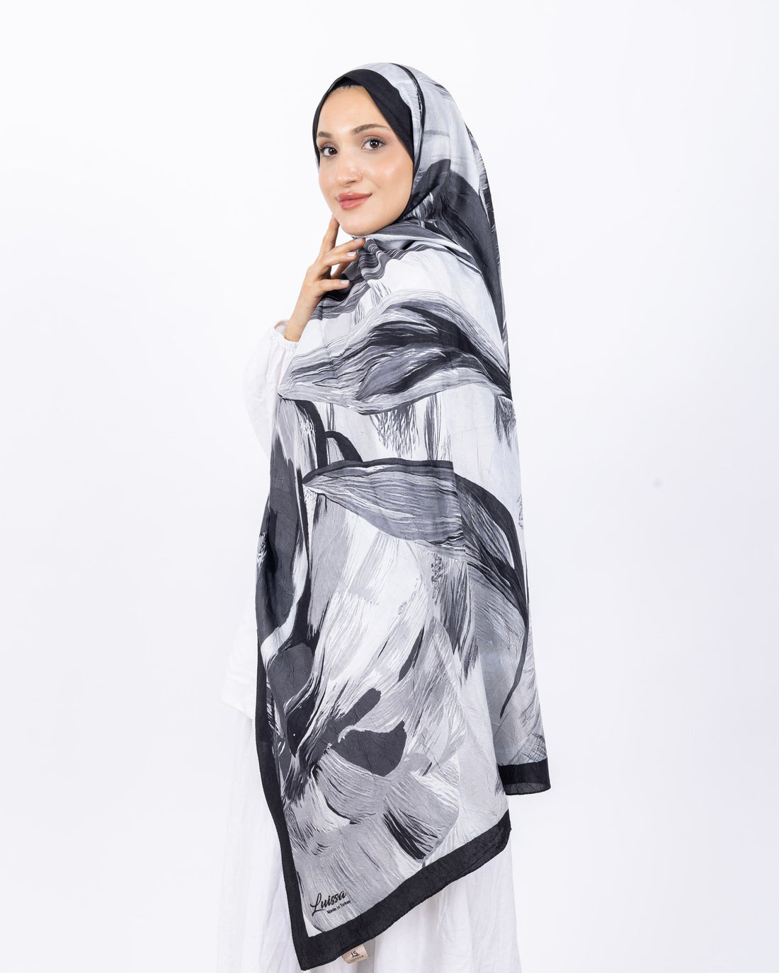 Mikro Bambu Kraş Şal D033 Siyah-Gri