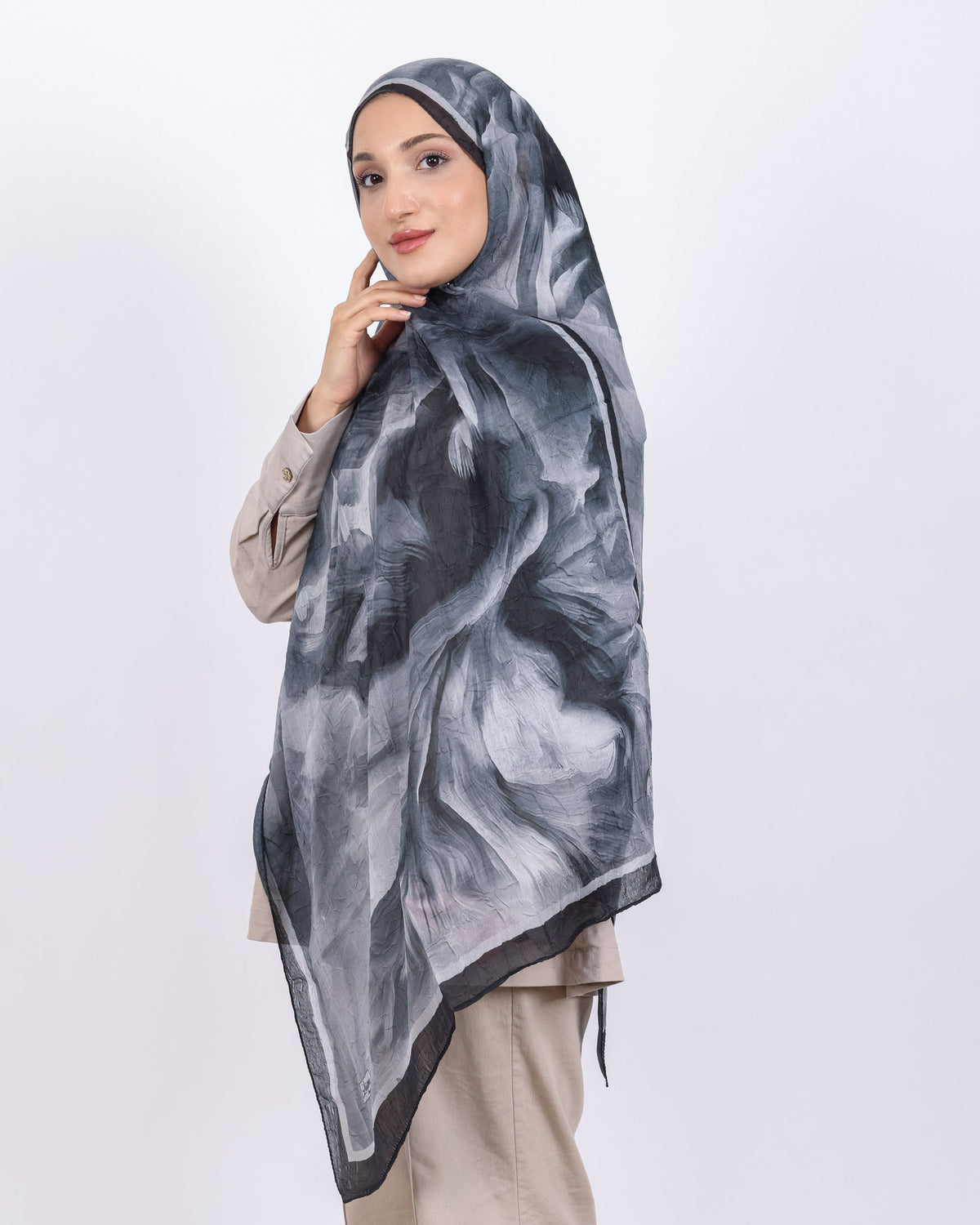 Soft Bambu Kraş Şal D039 Siyah-Gri