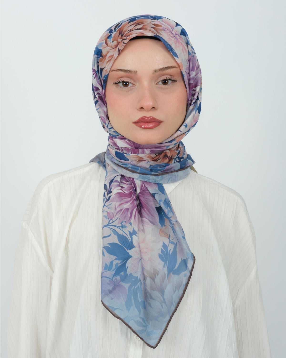 Organik Soft Eşarp D082 Kahve-Mavi