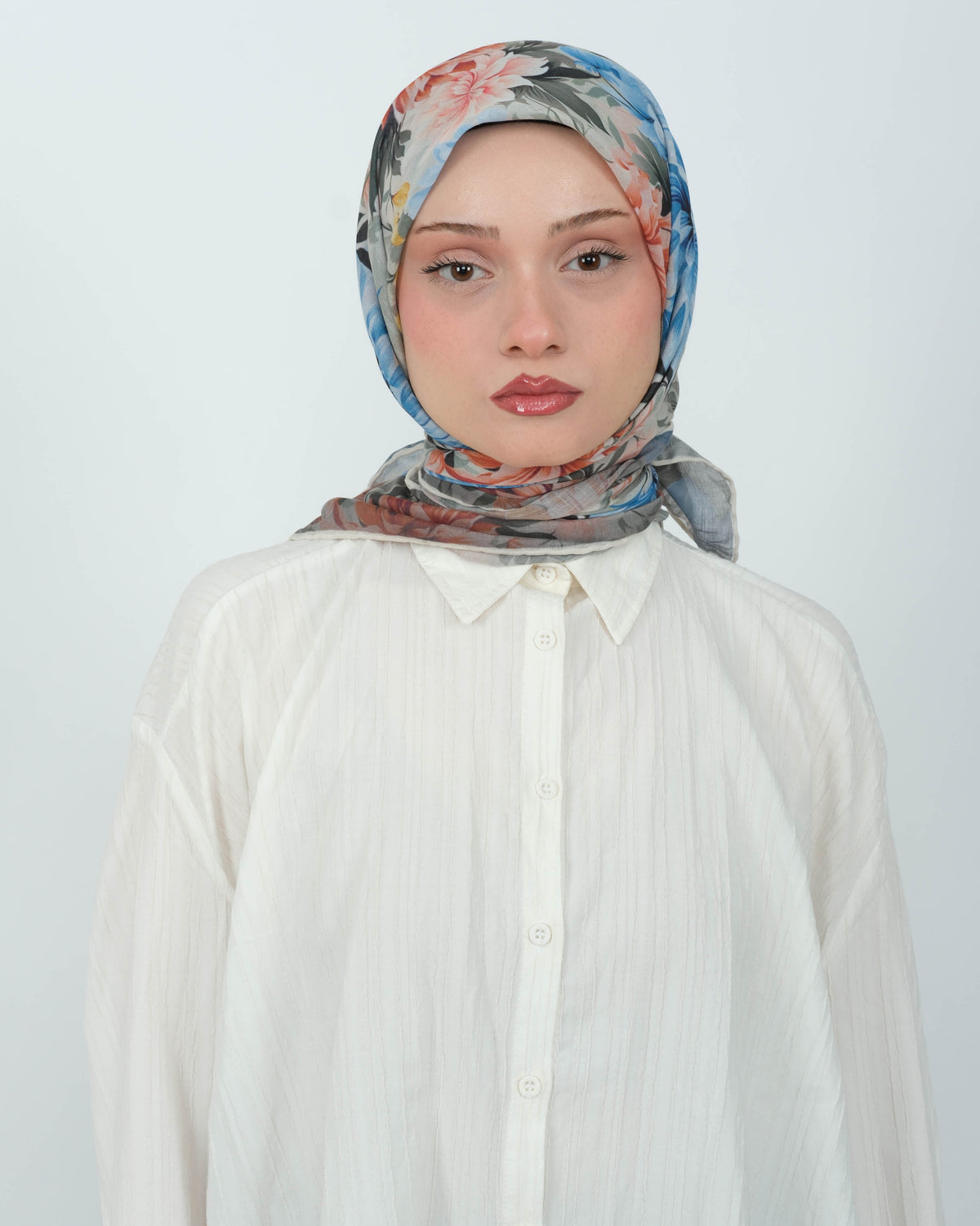 Organik Soft Eşarp D082 Beyaz-Mavi