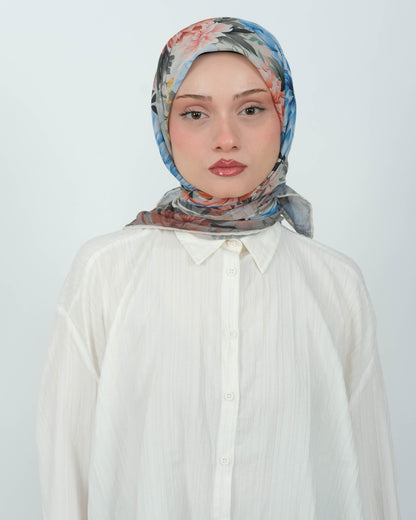 Organik Soft Eşarp D082 Beyaz-Mavi