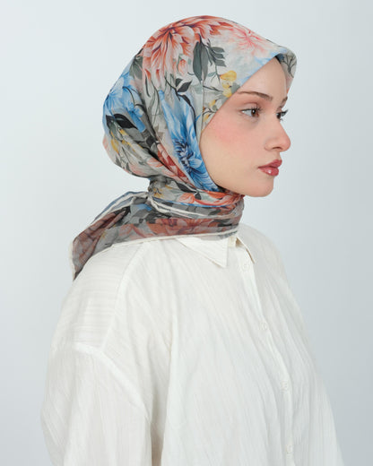 Organik Soft Eşarp D082 Beyaz-Mavi