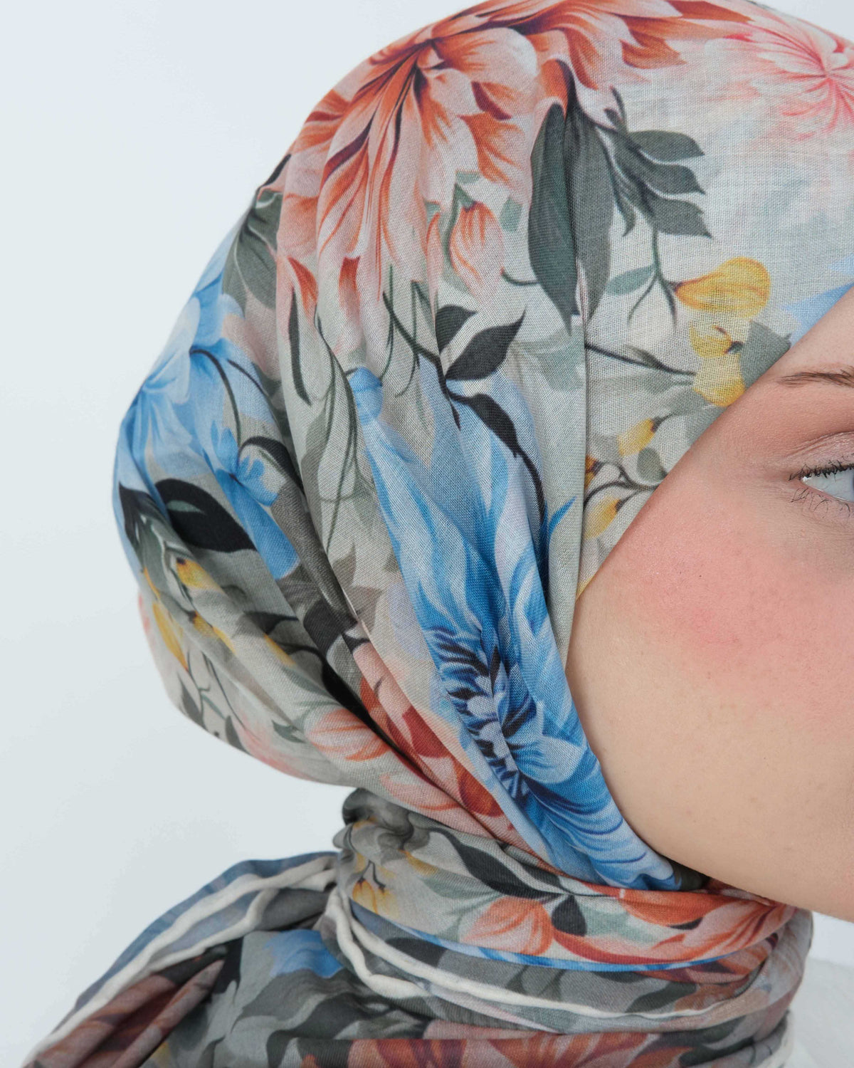 Organik Soft Eşarp D082 Beyaz-Mavi