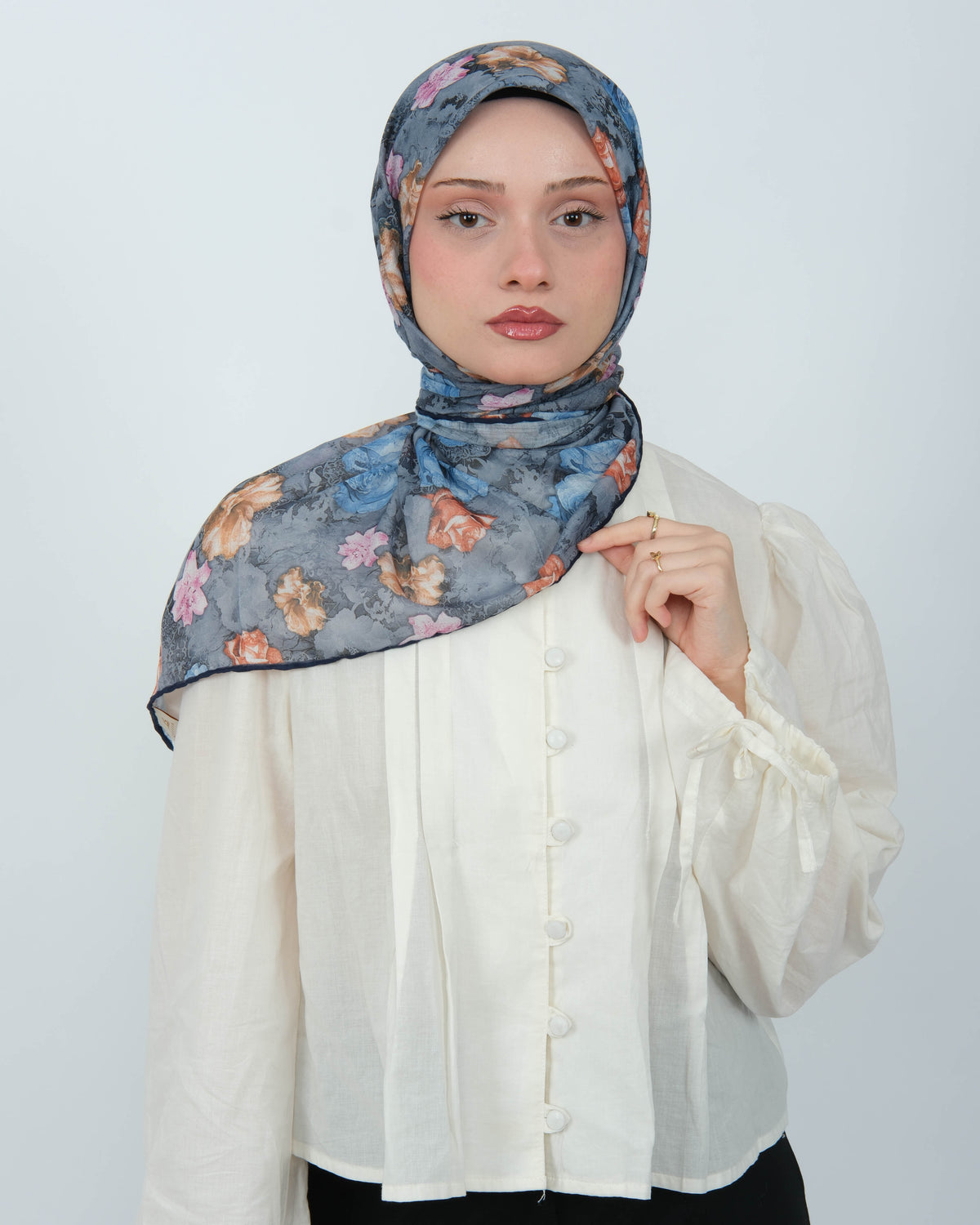 Organik Soft Eşarp D083 Lacivert-Gri