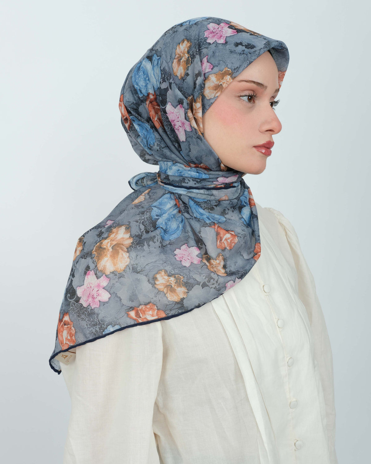 Organik Soft Eşarp D083 Lacivert-Gri