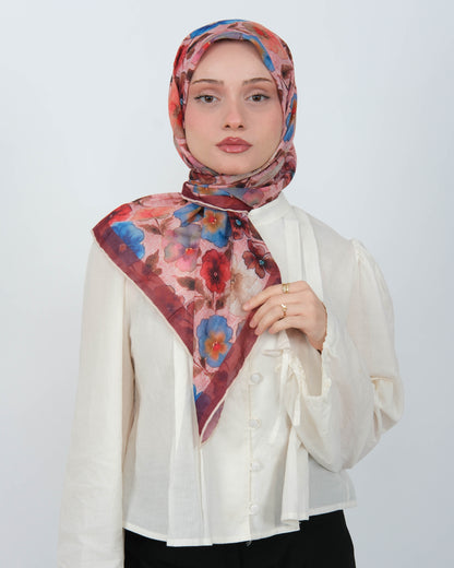 Organik Soft Eşarp D089 Beyaz-Bordo