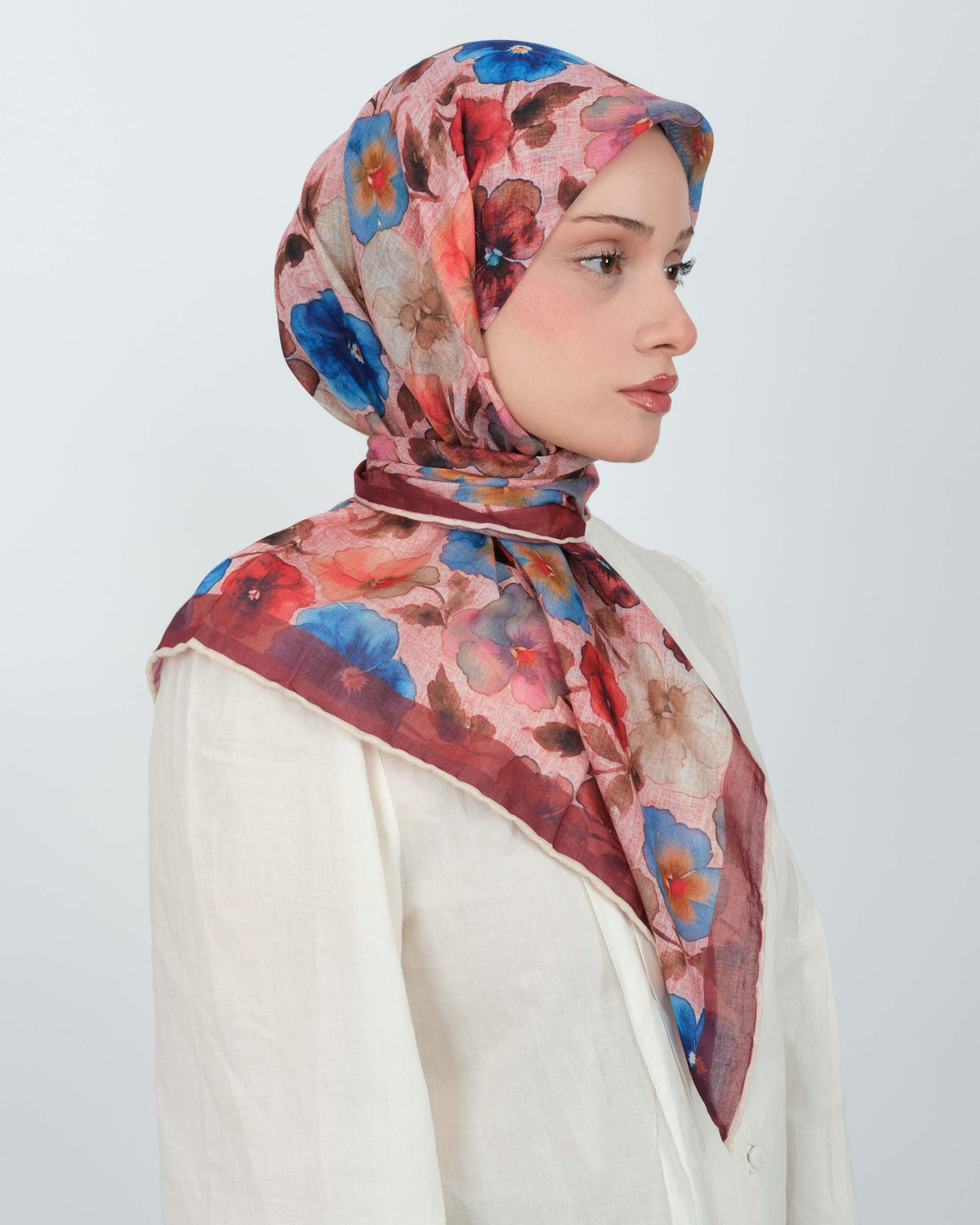 Organik Soft Eşarp D089 Beyaz-Bordo
