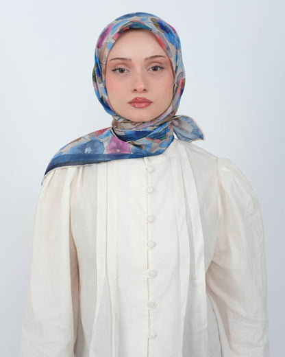 Organik Soft Eşarp D089 Beyaz-Mavi