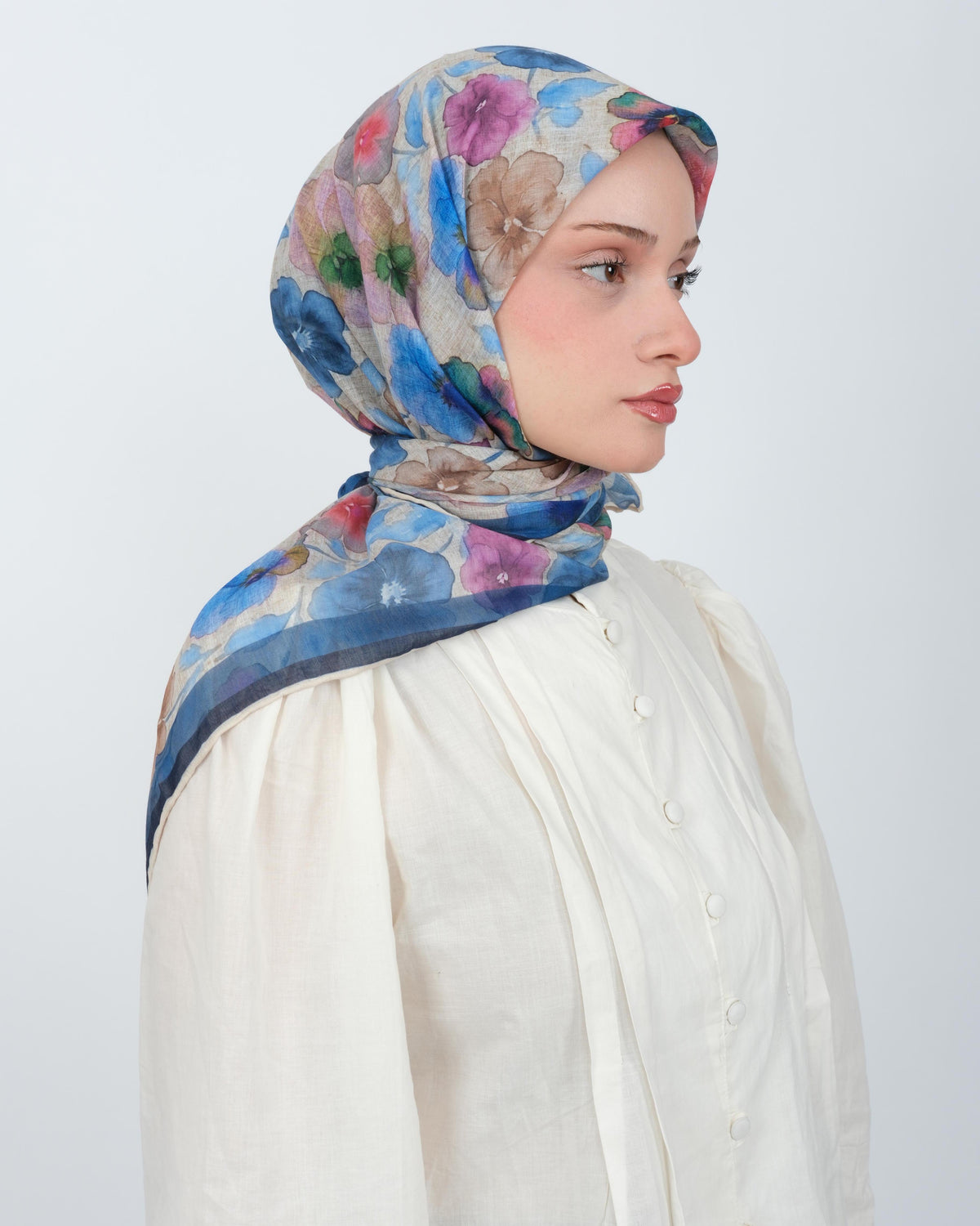 Organik Soft Eşarp D089 Beyaz-Mavi