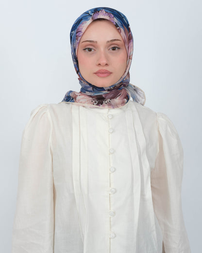 Organik Soft Eşarp D097 Beyaz-Mavi