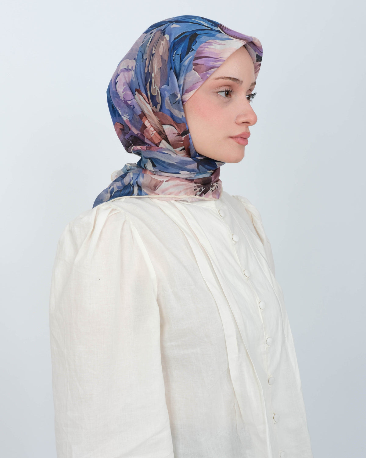 Organik Soft Eşarp D097 Beyaz-Mavi