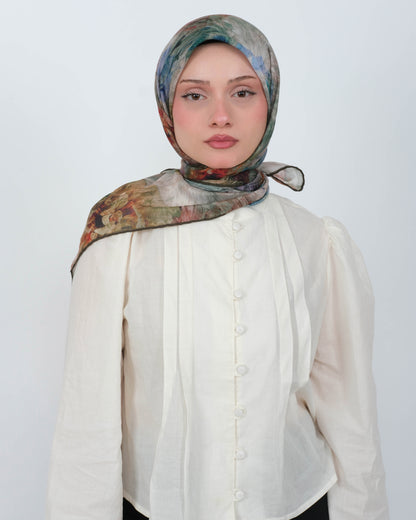 Organik Soft Eşarp D092 Kahve-Mavi