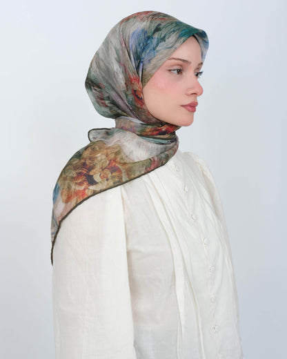 Organik Soft Eşarp D092 Kahve-Mavi