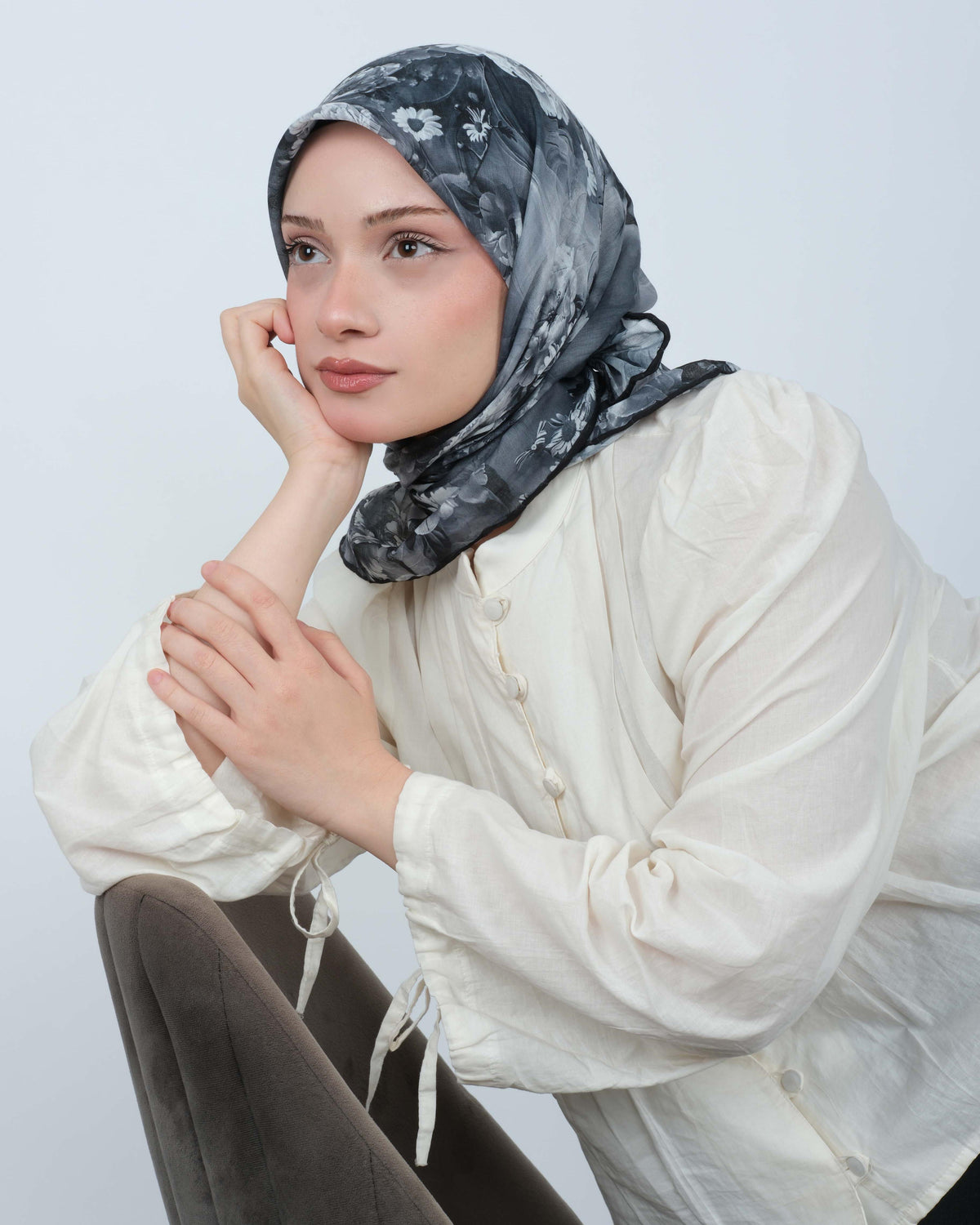 Organik Soft Eşarp D093 Siyah-Gri