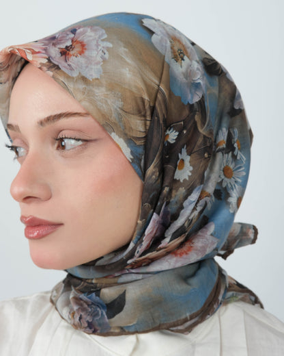 Organik Soft Eşarp D093 Camel-Mavi