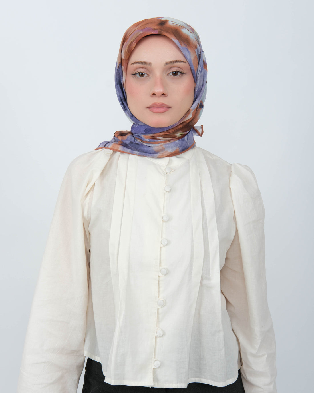 Organik Soft Eşarp D100 Mavi-Kahve