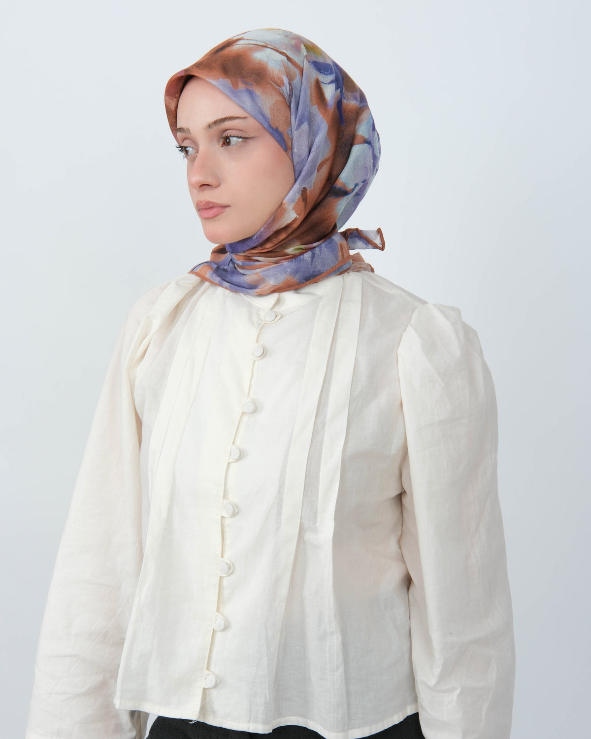 Organik Soft Eşarp D100 Mavi-Kahve